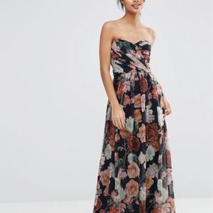 ASOS Design Chiffon Bandeau Floral Maxi Dress